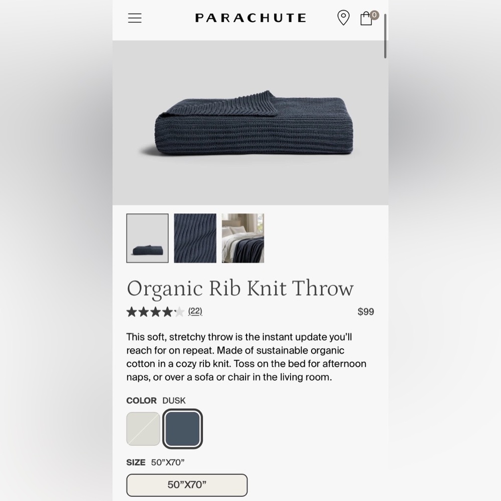 Parachute Organic Rib Knit Throw - Dark Gray